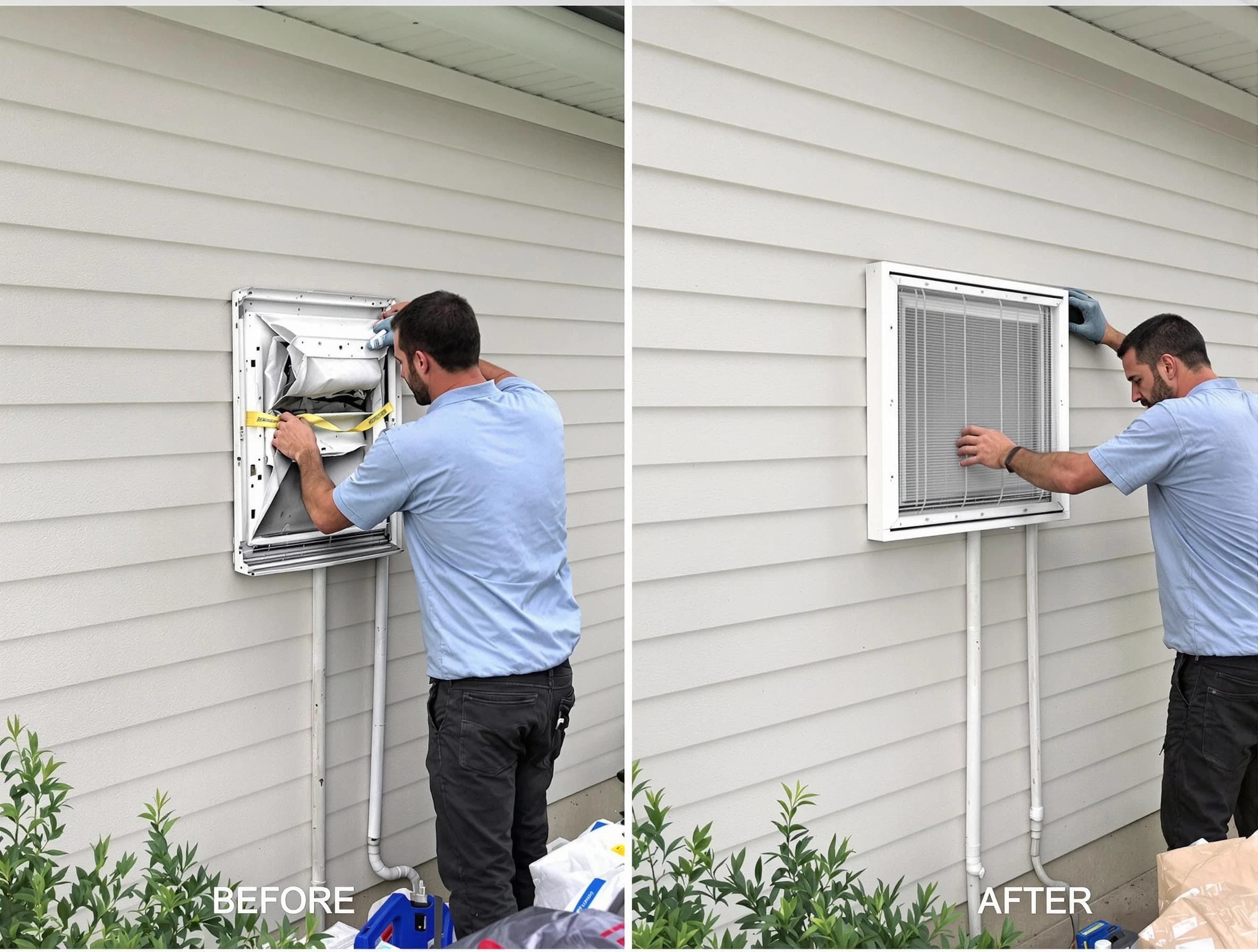 Decatur Dryer Vent Cleaning technician installing high-quality dryer vent cover at a residential property in Decatur