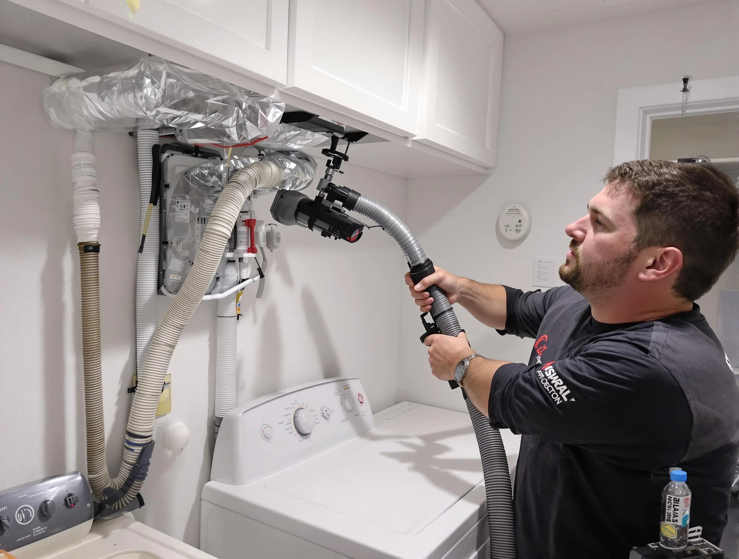 Decatur Dryer Vent Cleaning certified technician performing safety-focused gas dryer vent cleaning in Decatur