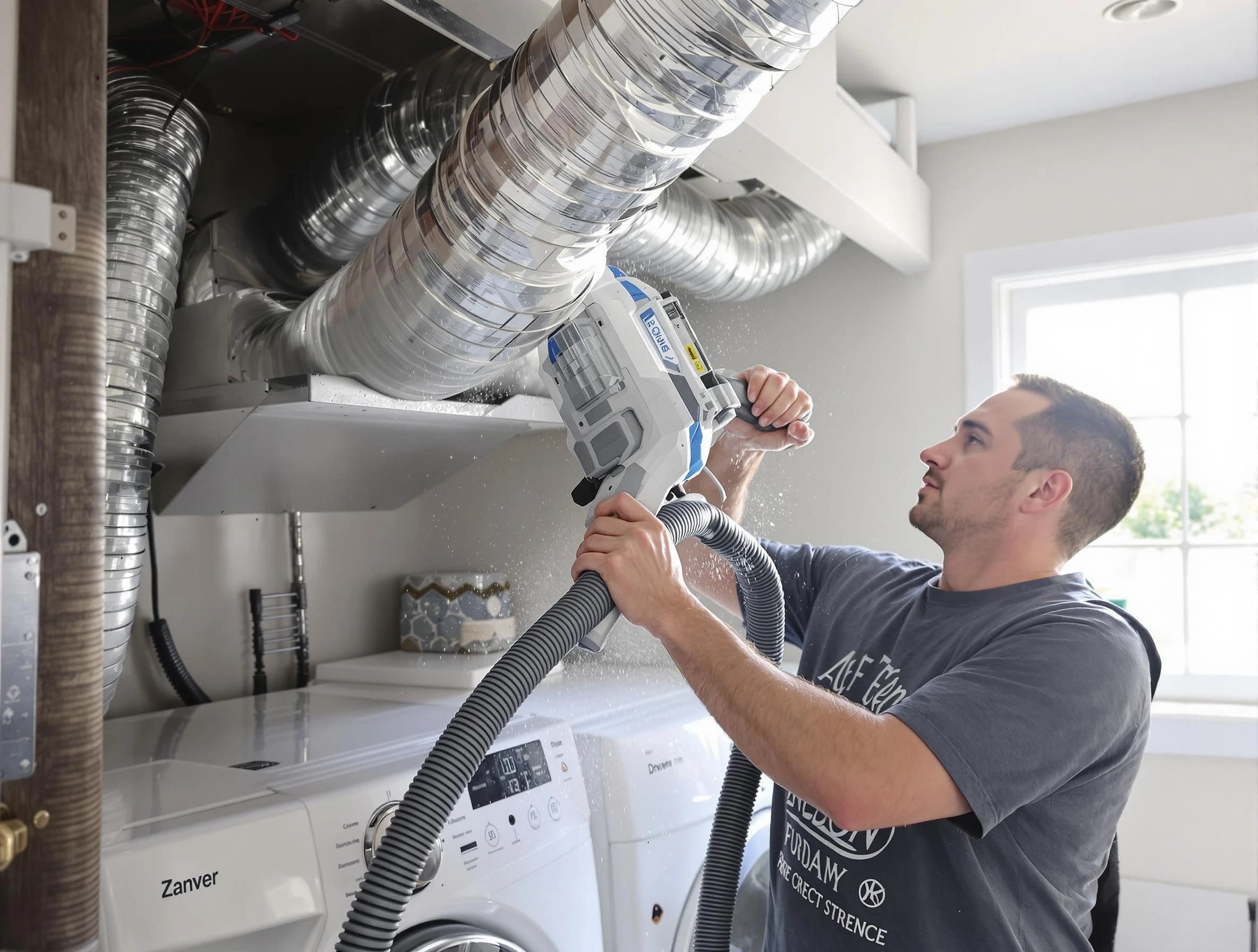 Decatur Dryer Vent Cleaning specialist cleaning deep within a dryer vent duct system in Decatur